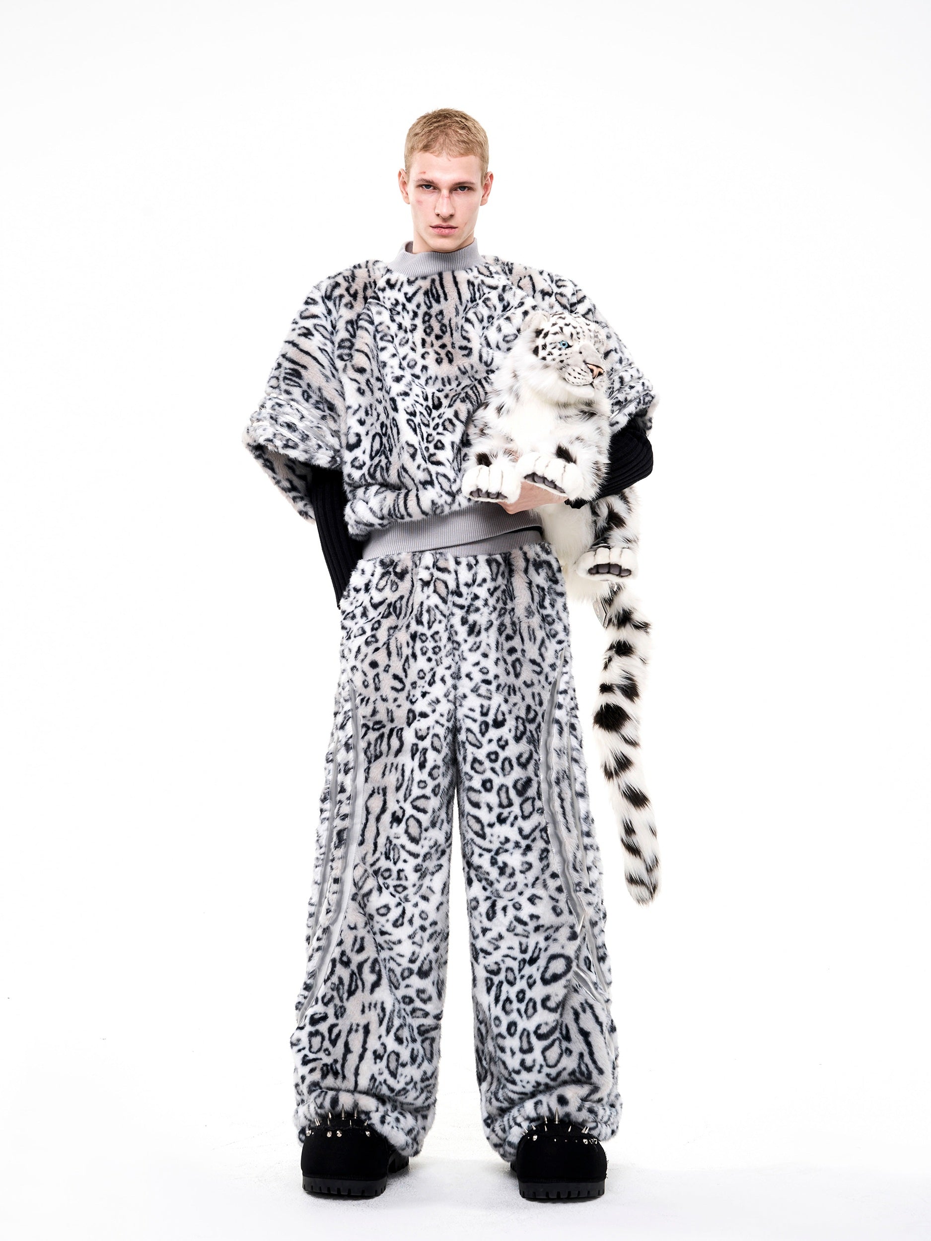 Faux Fur Patchwork Short Sleeve Sweatshirt