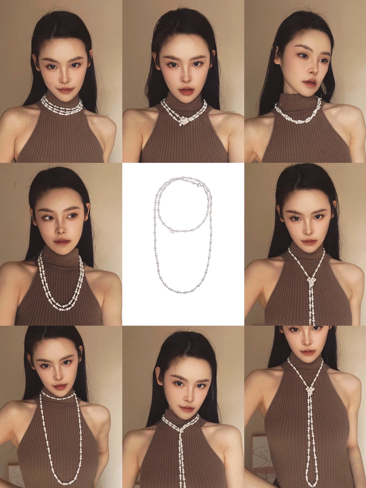 Long Layered Pearl Necklace with OT Clasp