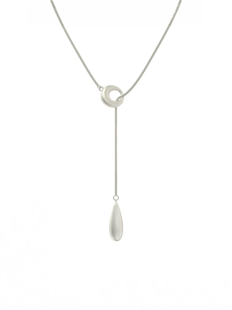 Brushed Metal Teardrop Pull Chain Necklace