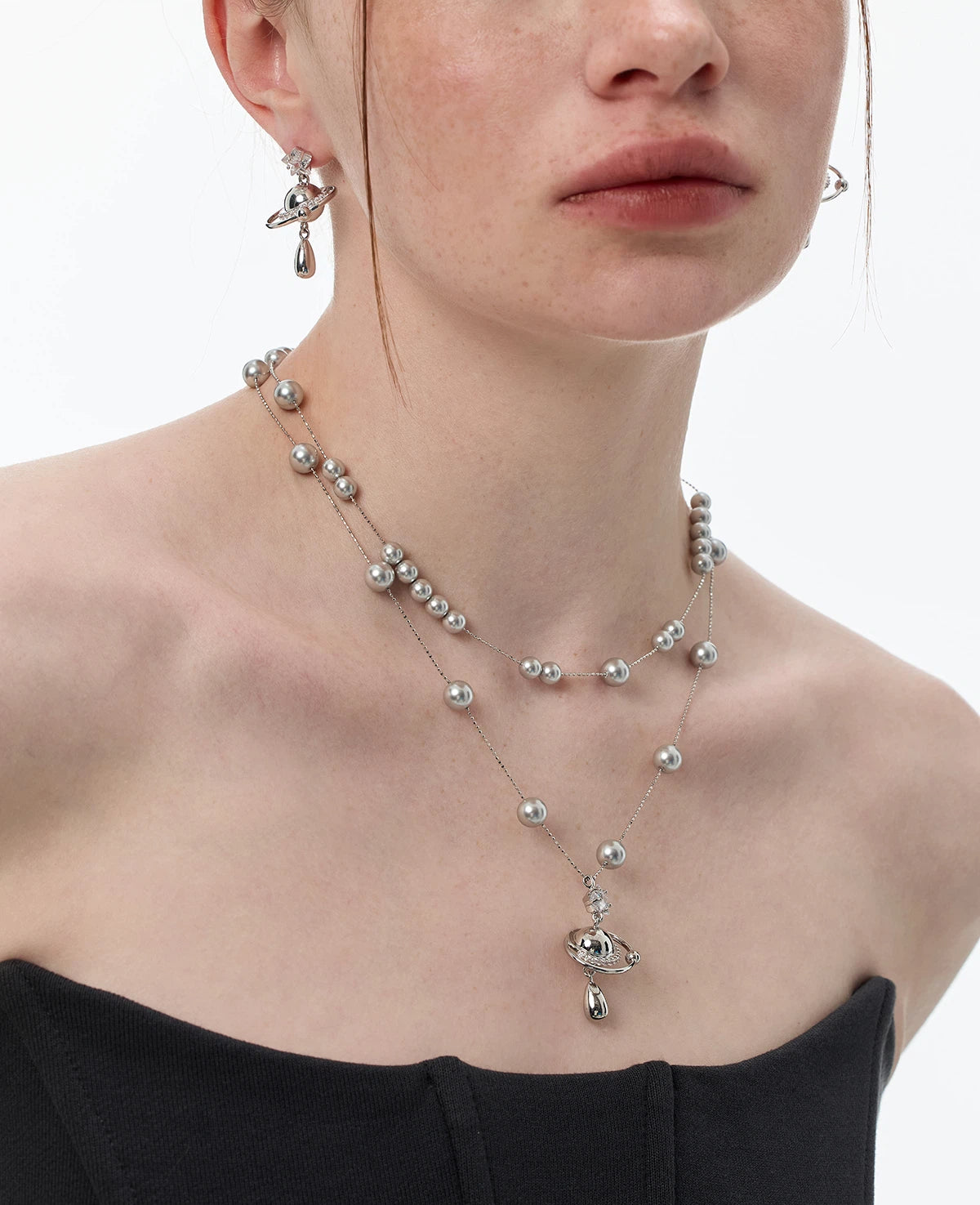 Planet Pearl Double Layer Necklace