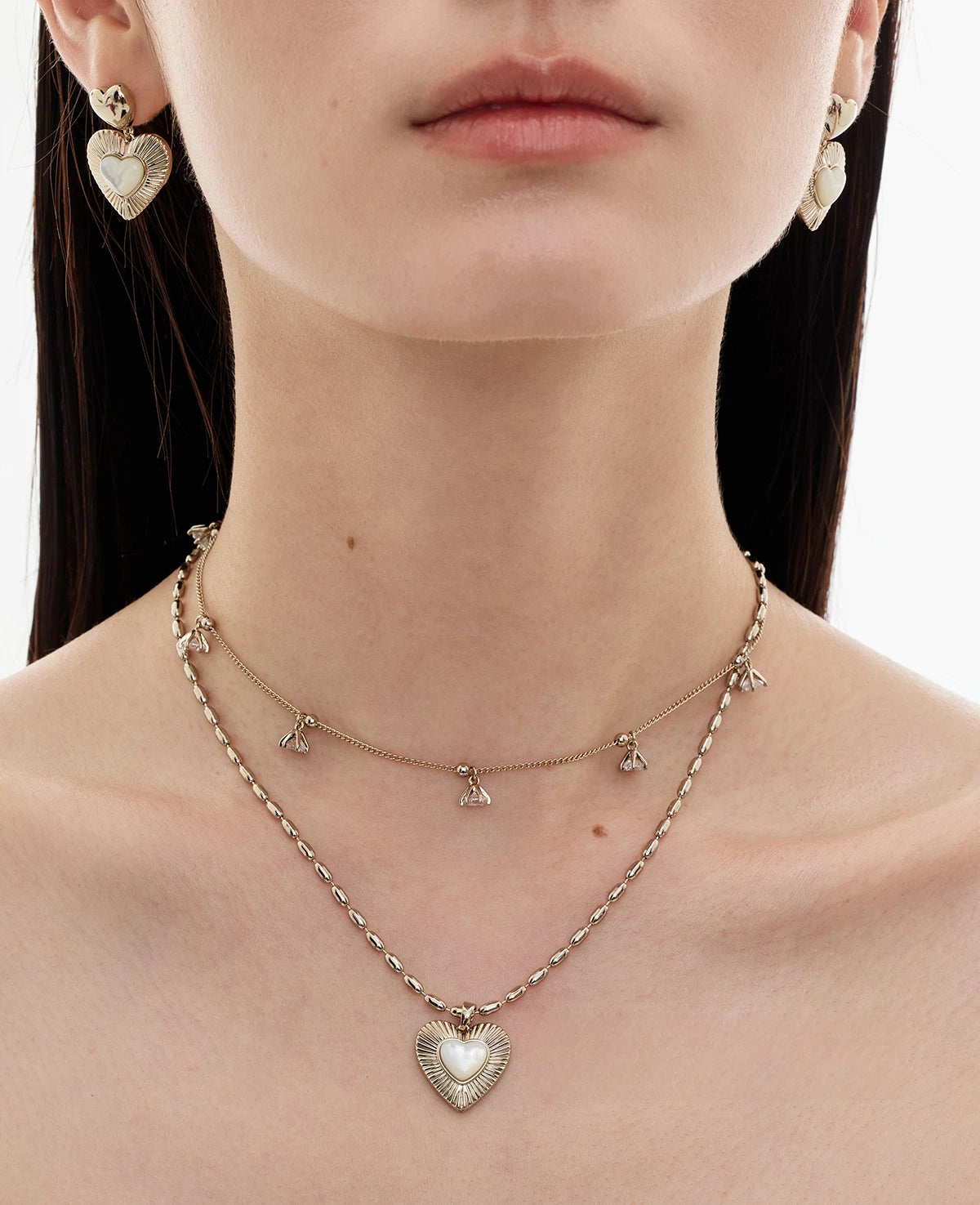 Double Layer Heart Mother of Pearl Necklace