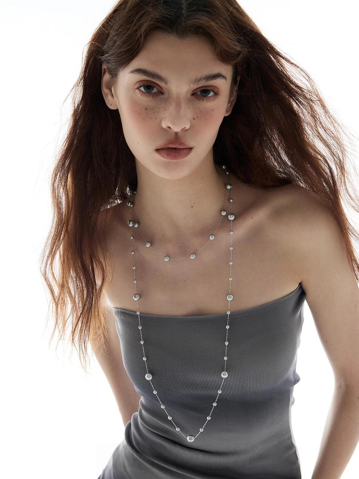 Layered Starlight Pearl Sweater Necklace
