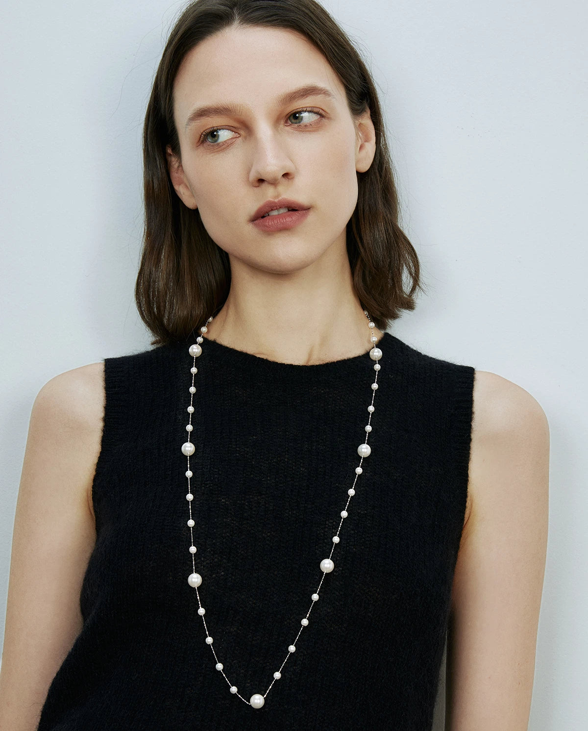 Layered Starlight Pearl Sweater Necklace