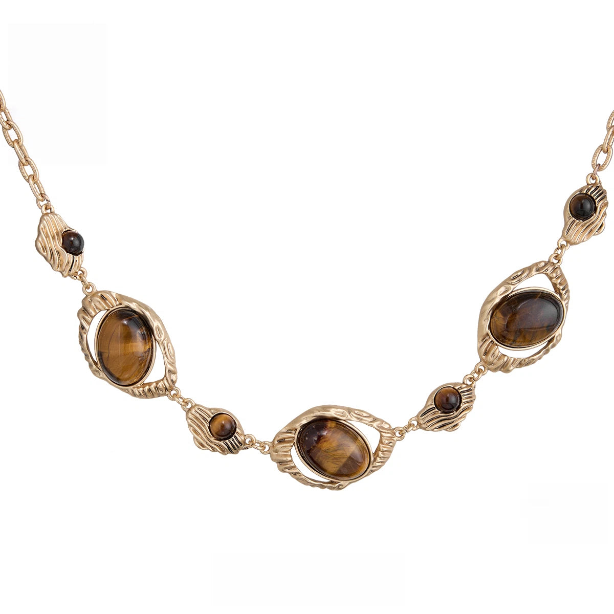 Sanhoostudio’s tiger eye statement necklace reflects bold luxury with vintage Maillard undertones. A striking accessory that defines modern elegance.