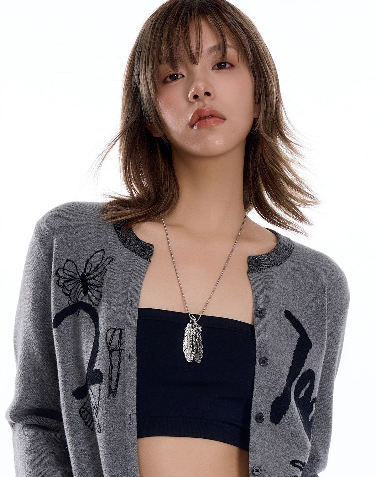 Black and White Layered Long Necklace