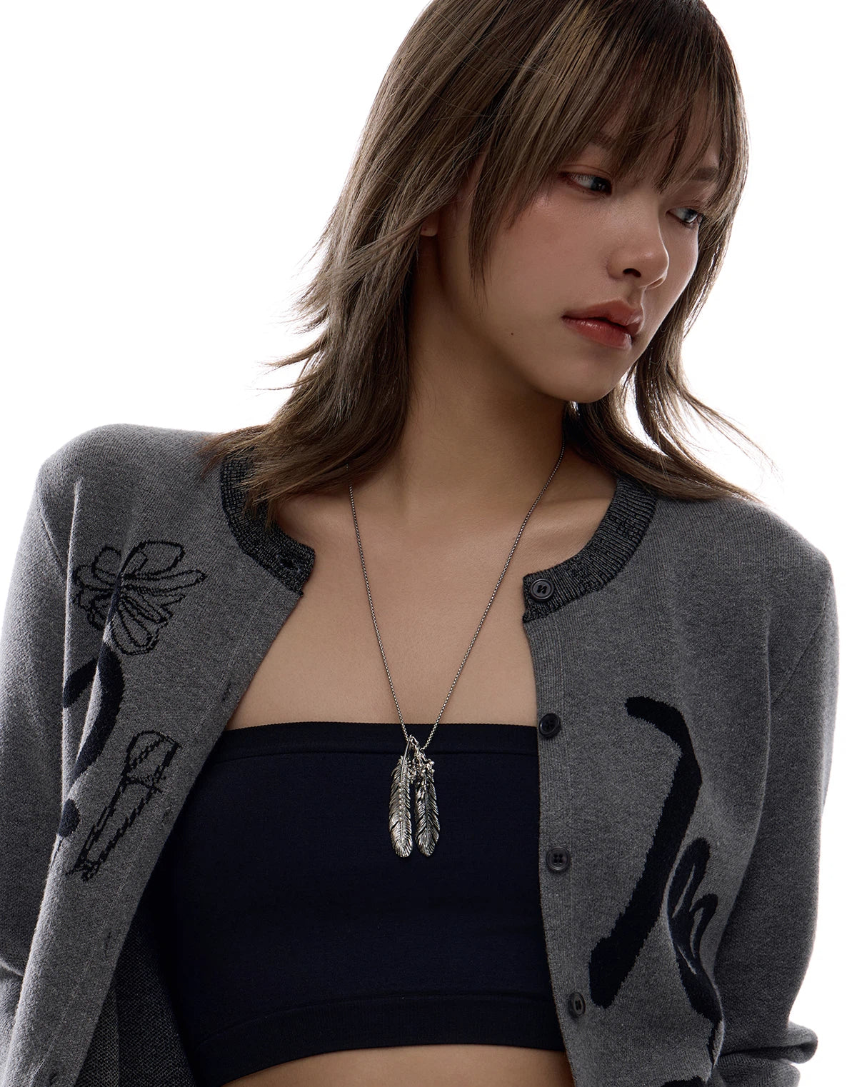 Black and White Layered Long Necklace