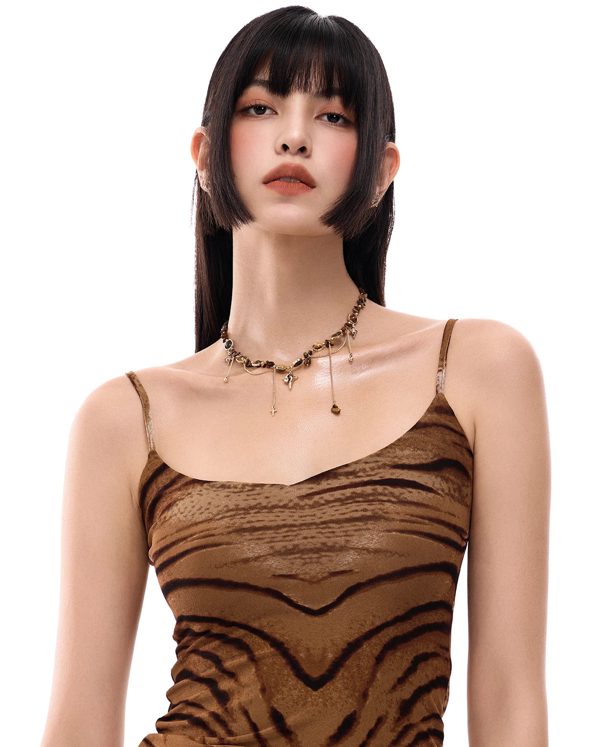 Beaded Tiger Eye Star Tassel Necklace