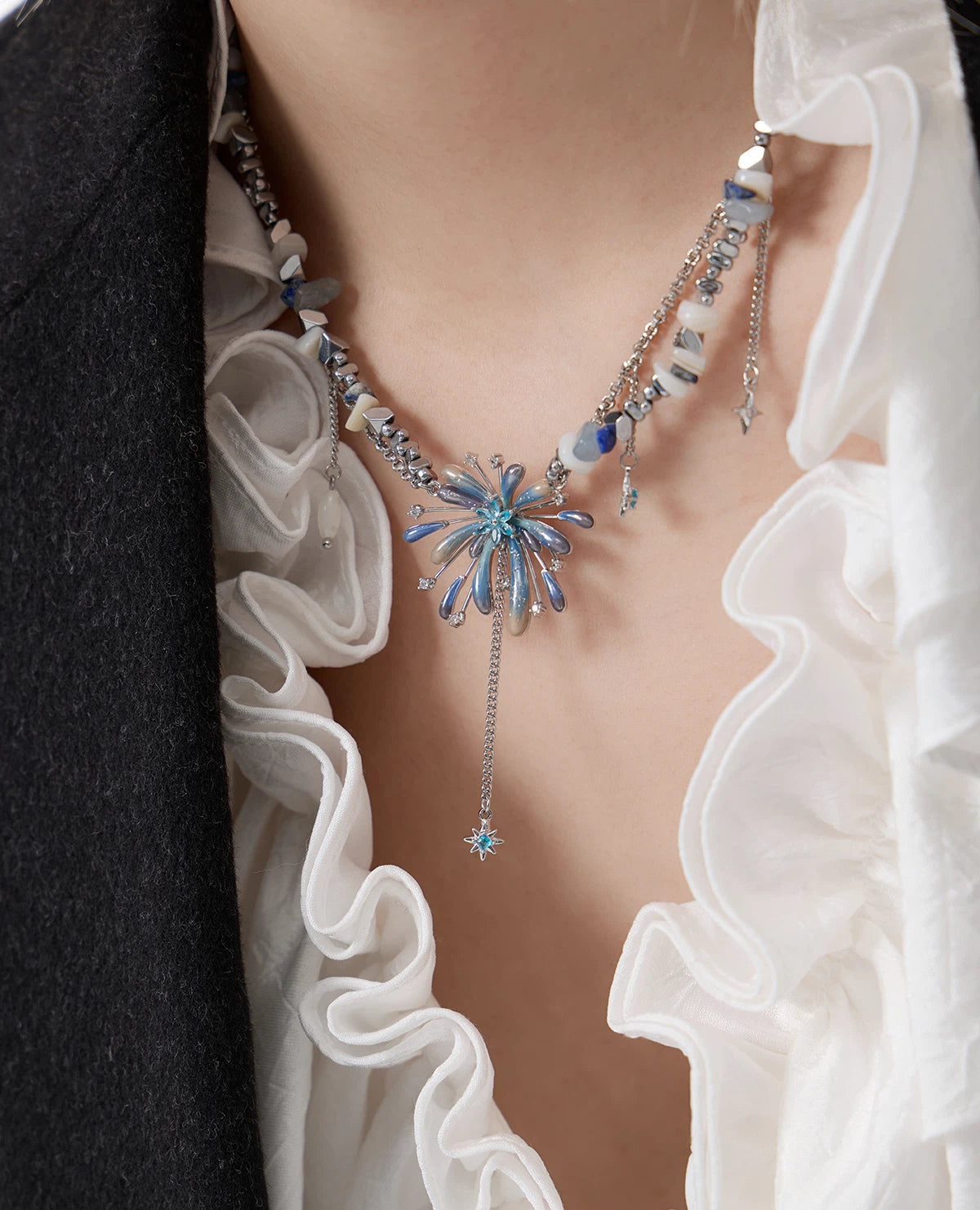 Handmade Gradient Beaded Tassel Necklace