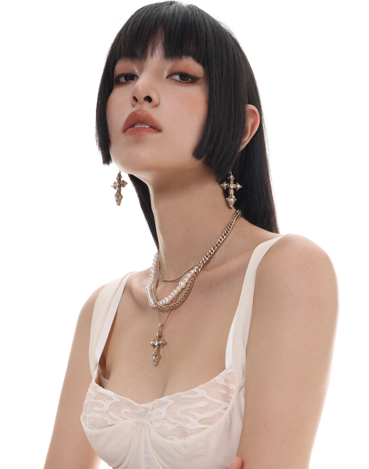 Baroque Pearl Cross Layered Necklace