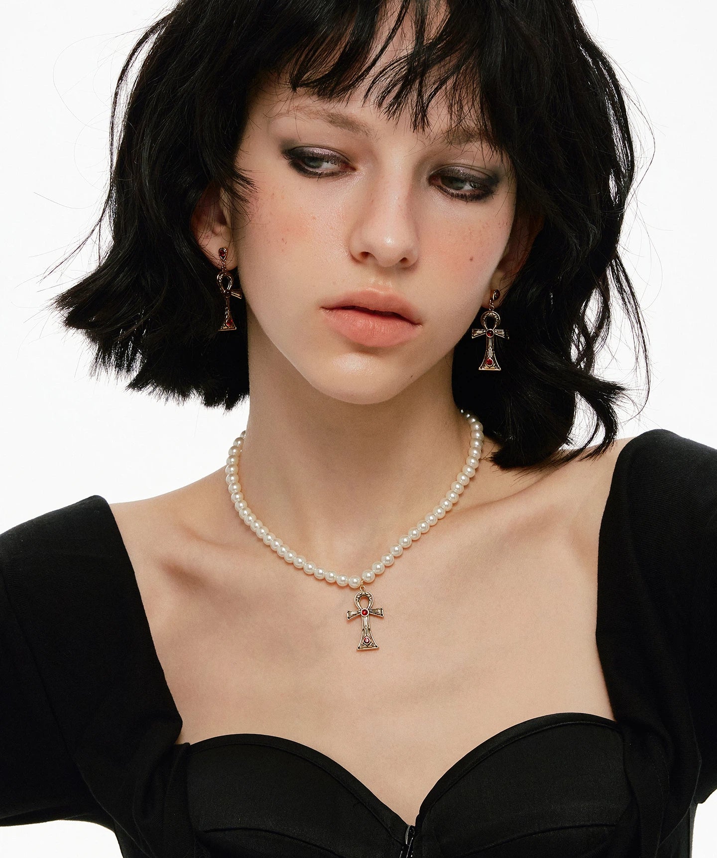 Ankh Cross Pearl Necklace