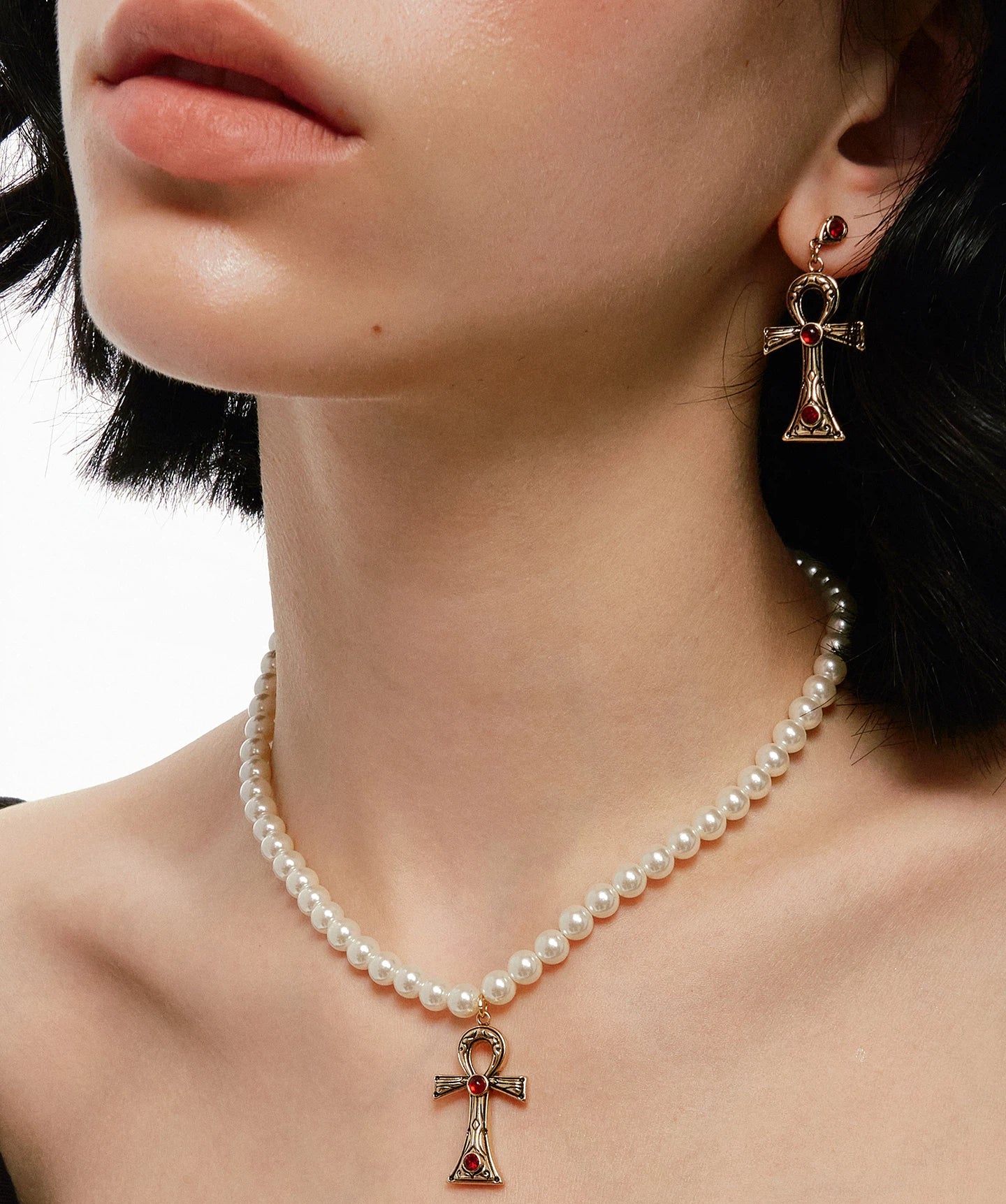 Ankh Cross Pearl Necklace