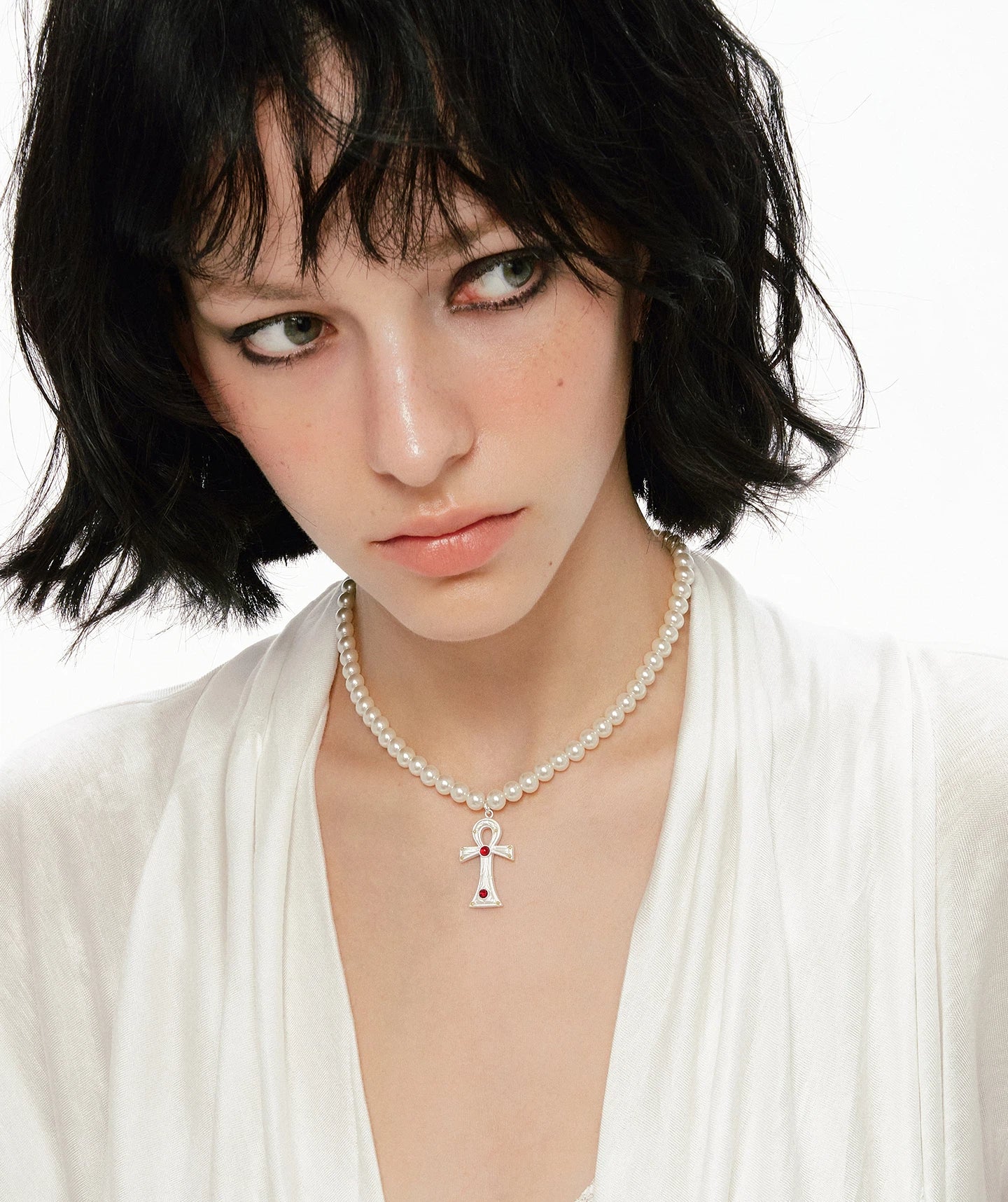 Ankh Cross Pearl Necklace