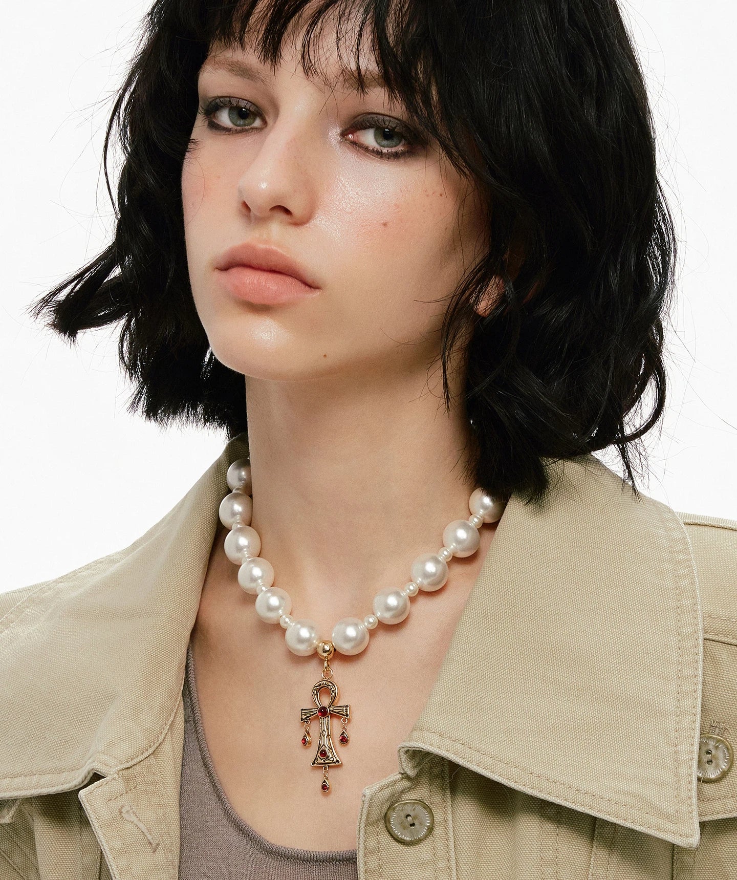 Pearl Ankh Pendant Necklace