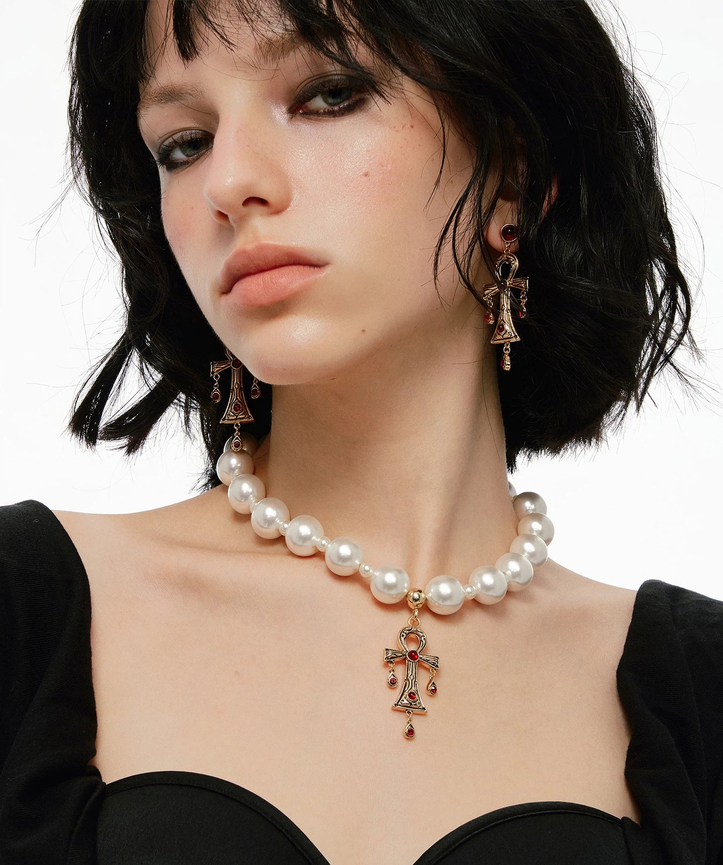 Pearl Ankh Pendant Necklace