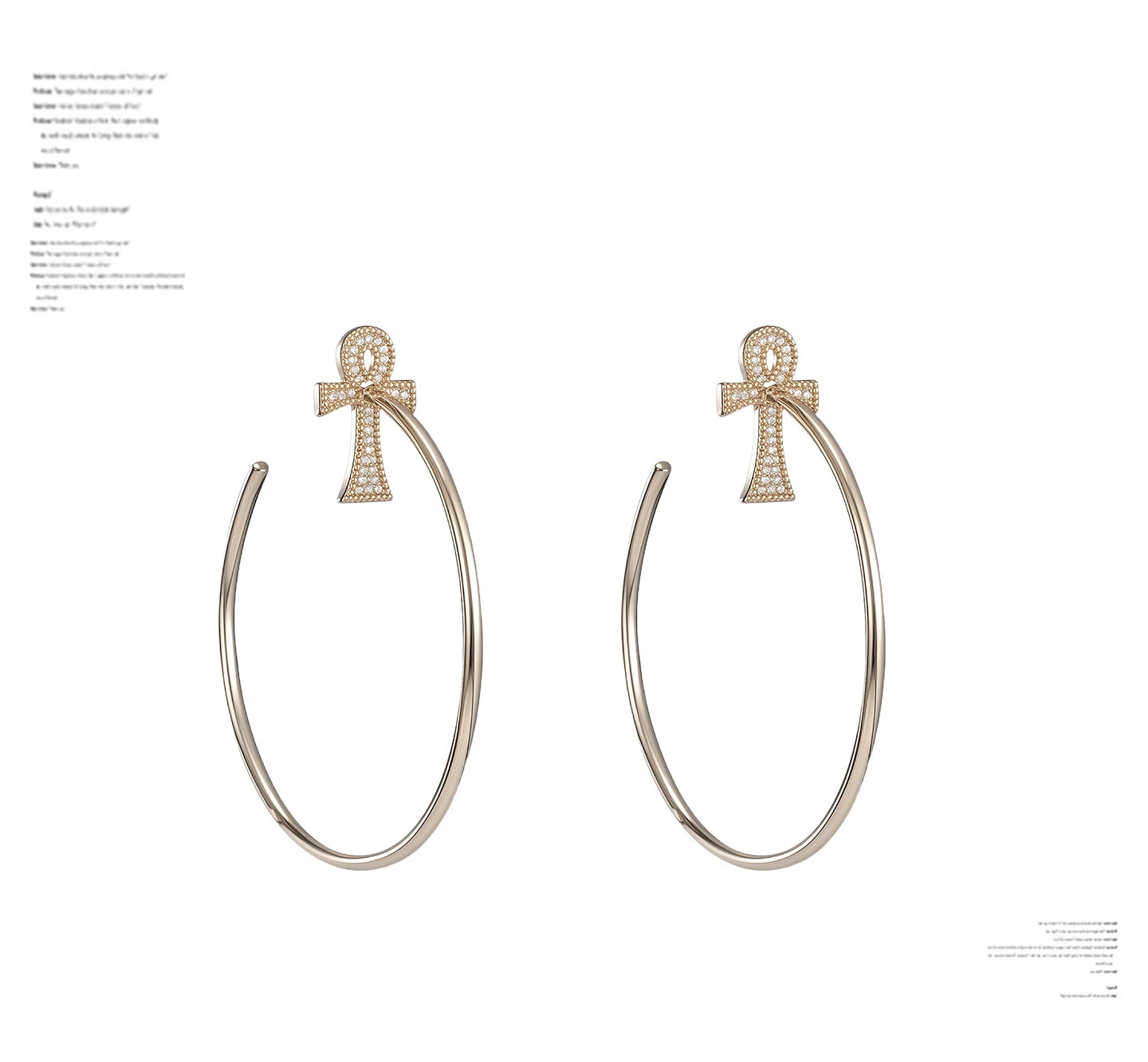 Large Zircon Ankh Hoop Earrings