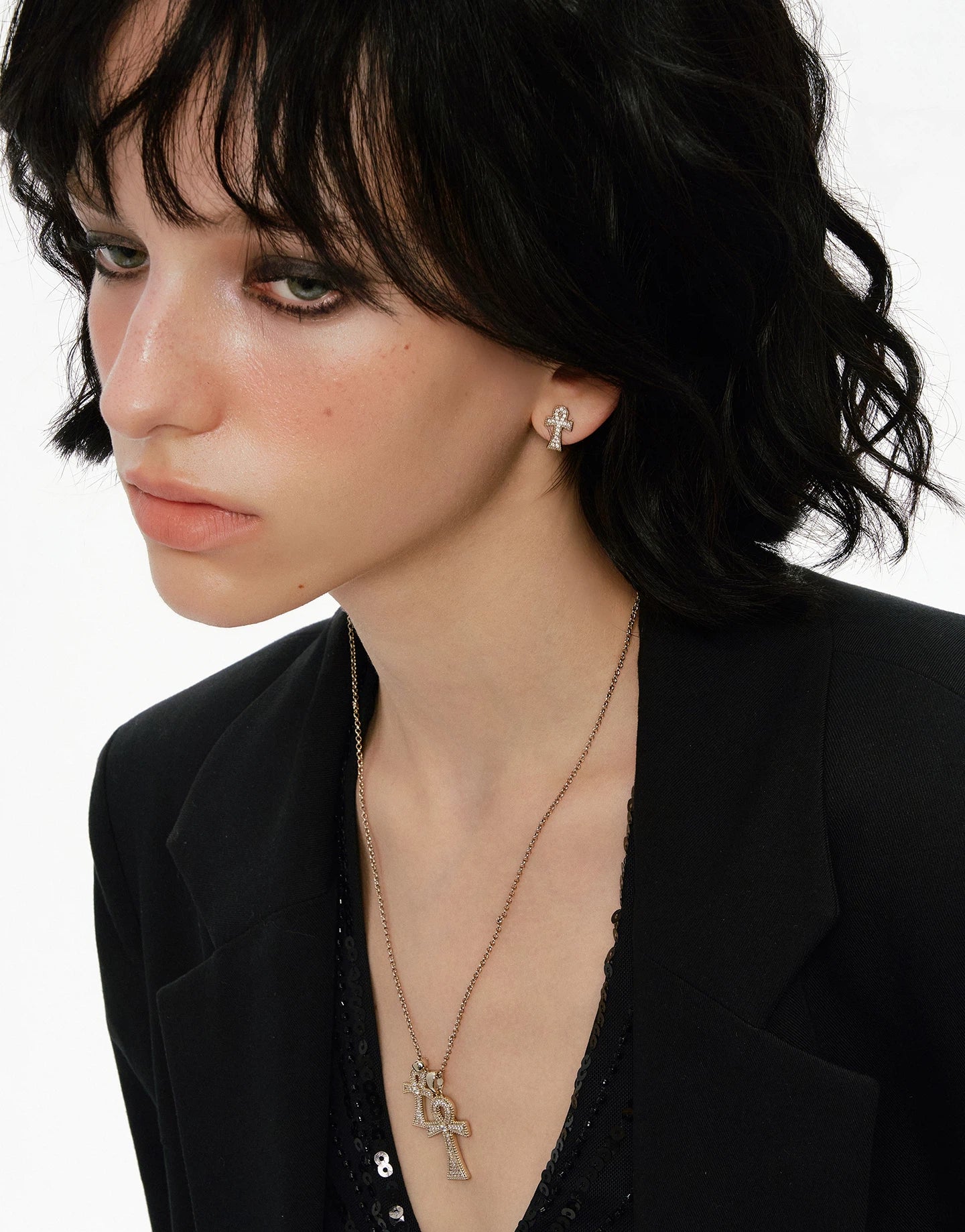 Zircon Ankh Sweater Necklace