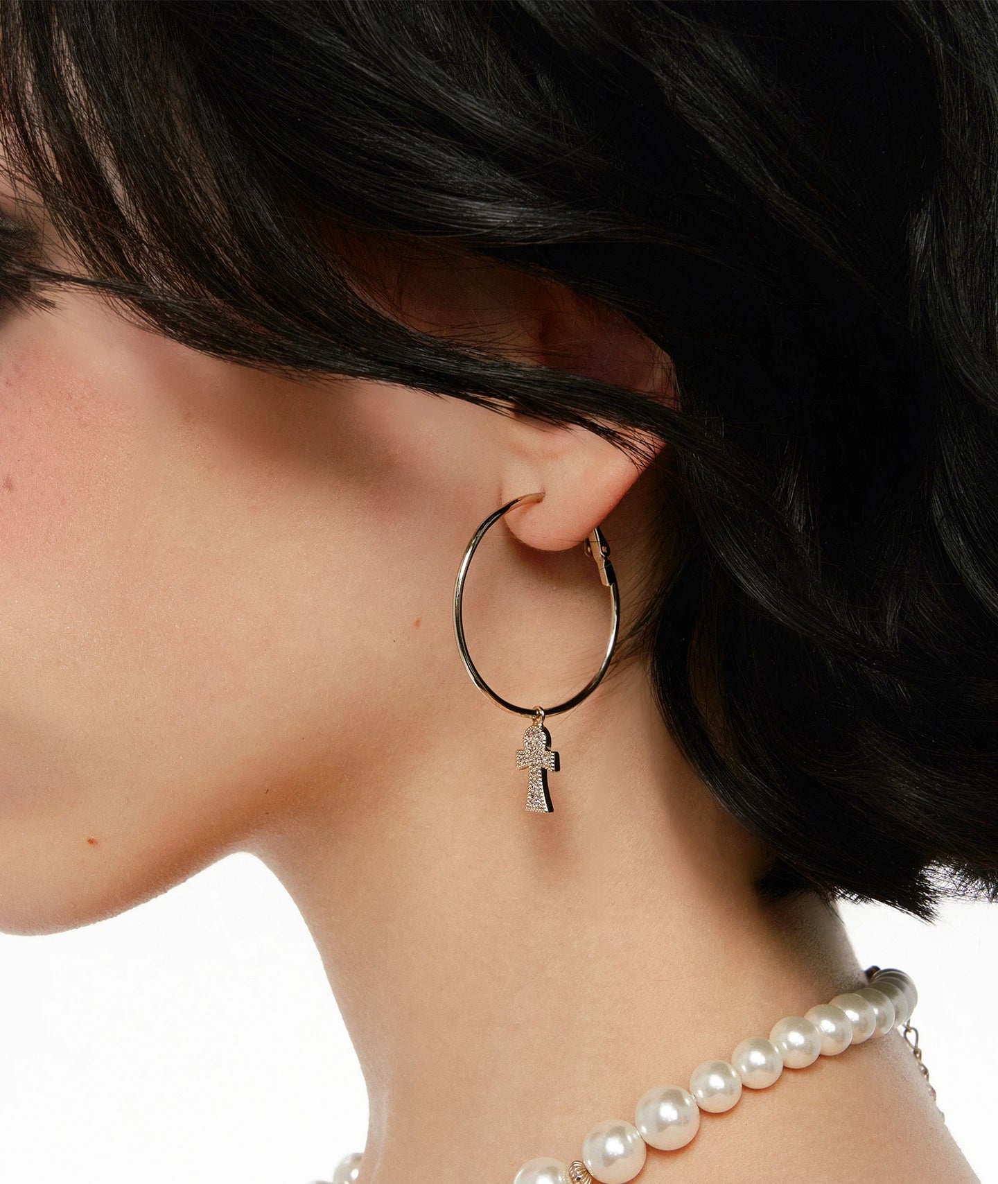 Medium Zircon Ankh Hoop Earrings