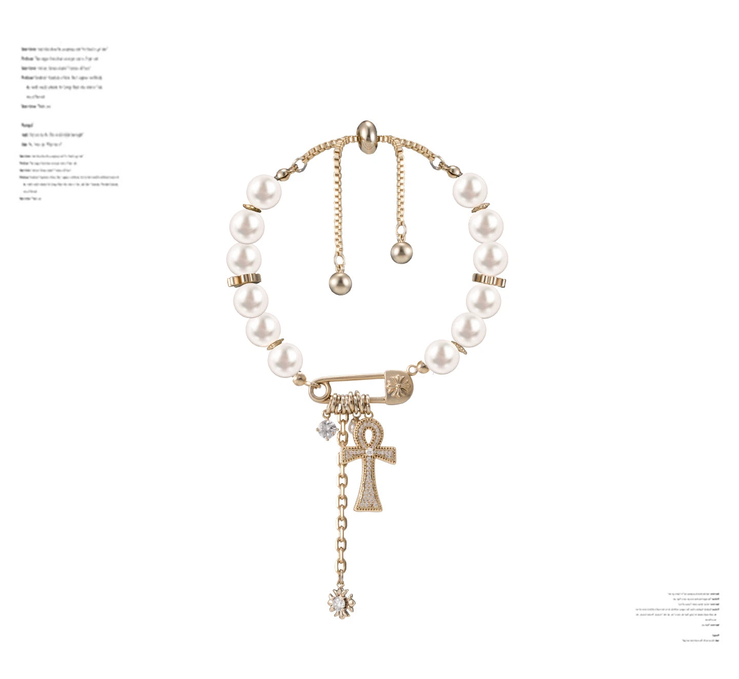 Grace meets power — Sanhoostudio’s zircon Ankh pearl bracelet adds timeless charm to modern outfits, exuding pure feminine luxury.