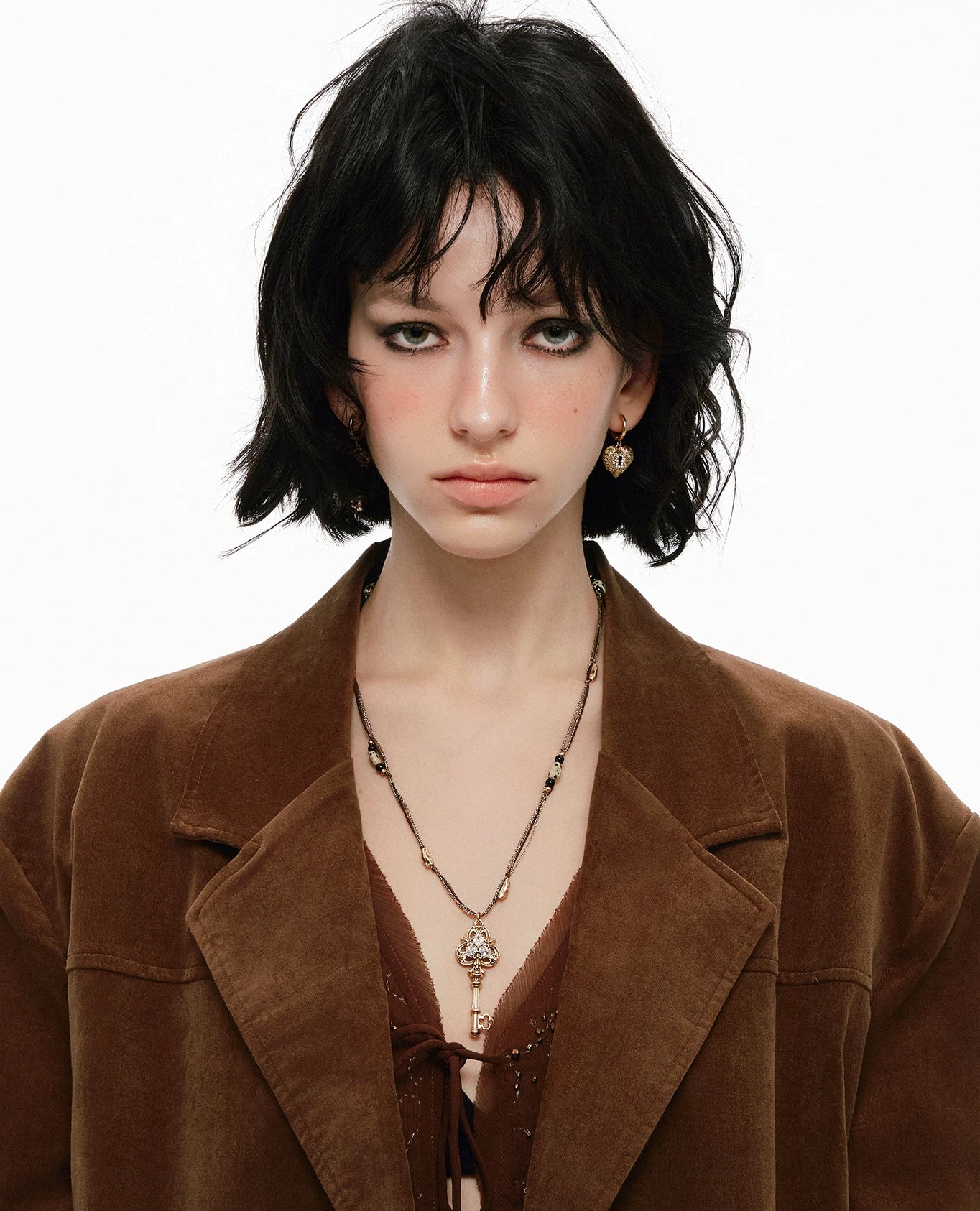 Beaded Key Pendant Sweater Necklace