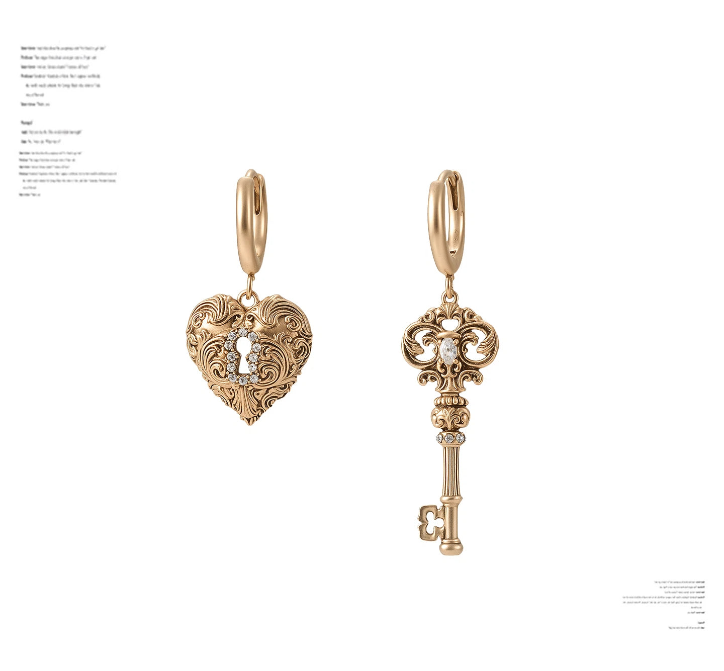 Asymmetric Key and Heart Earrings