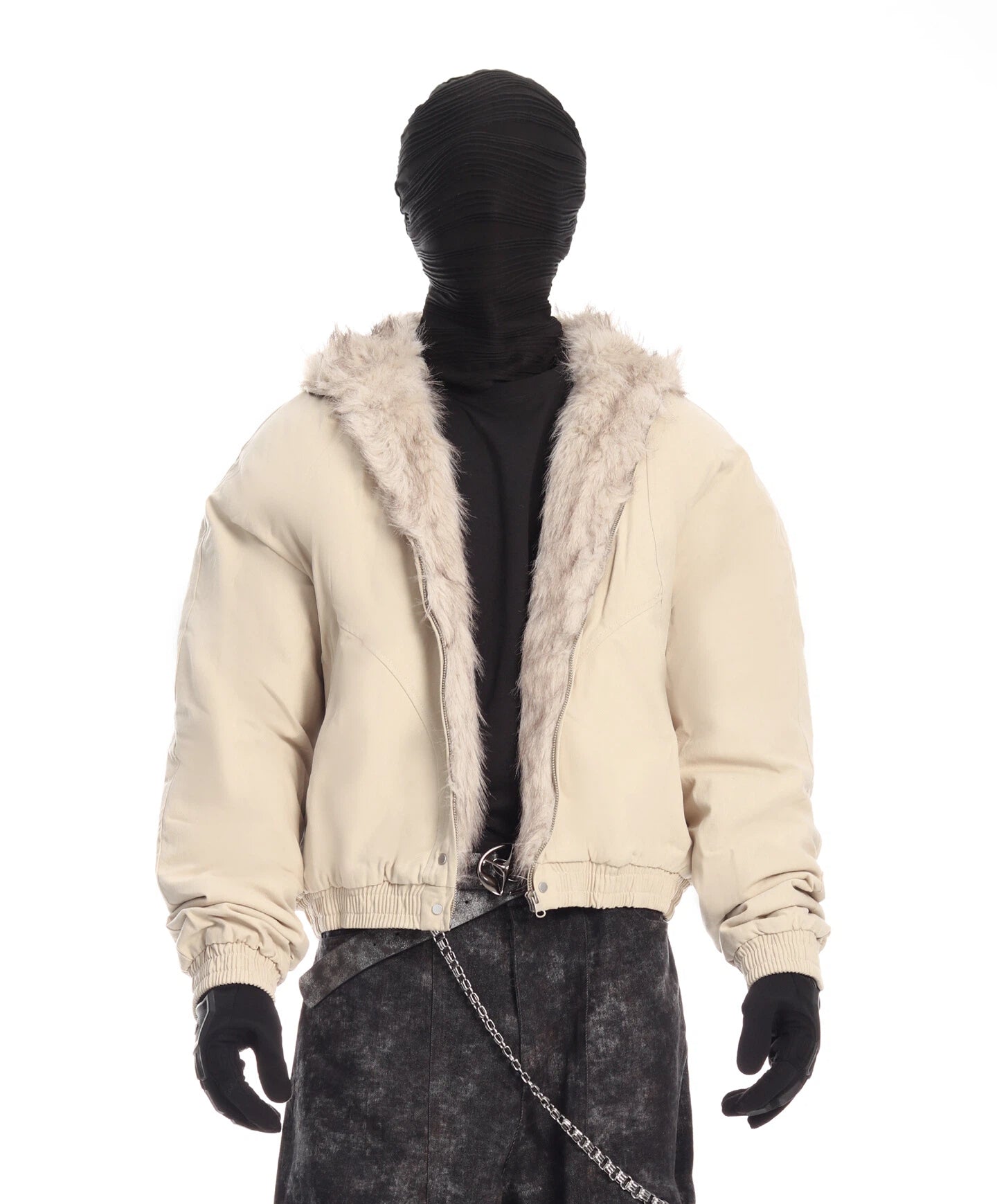 Fur-Collar Hooded Short Puffer Jacket