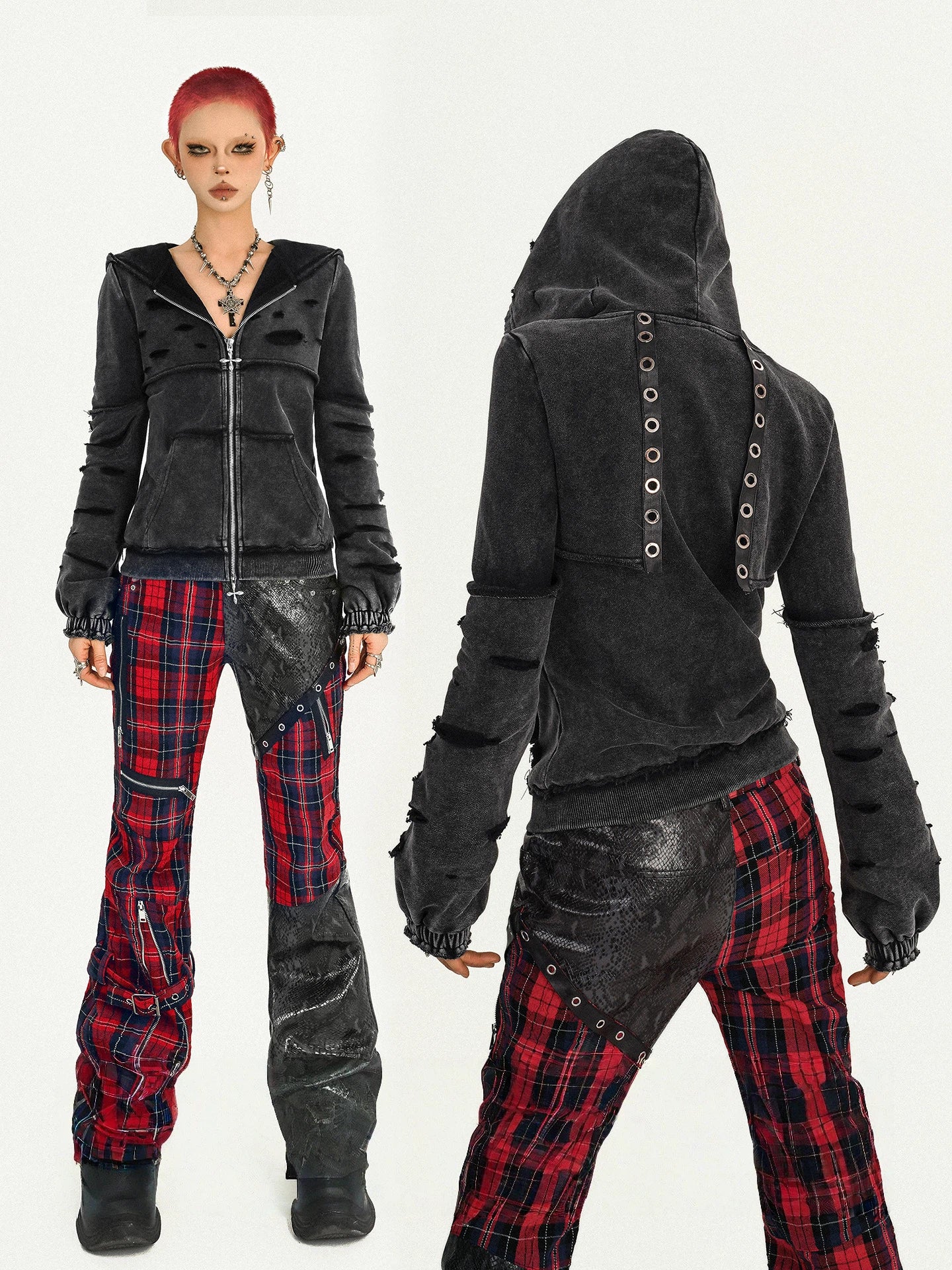 Washed Fitted Zip-Up Hoodie Jacket