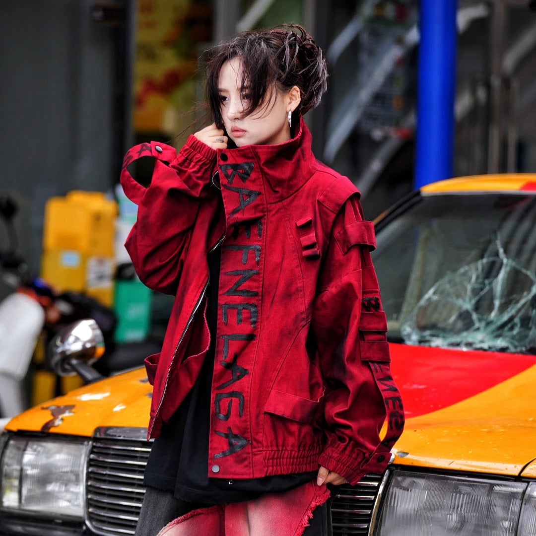 Graffiti Washed Denim Jacket – Artistic Hand-Dyed Street Edge | Sanhoo