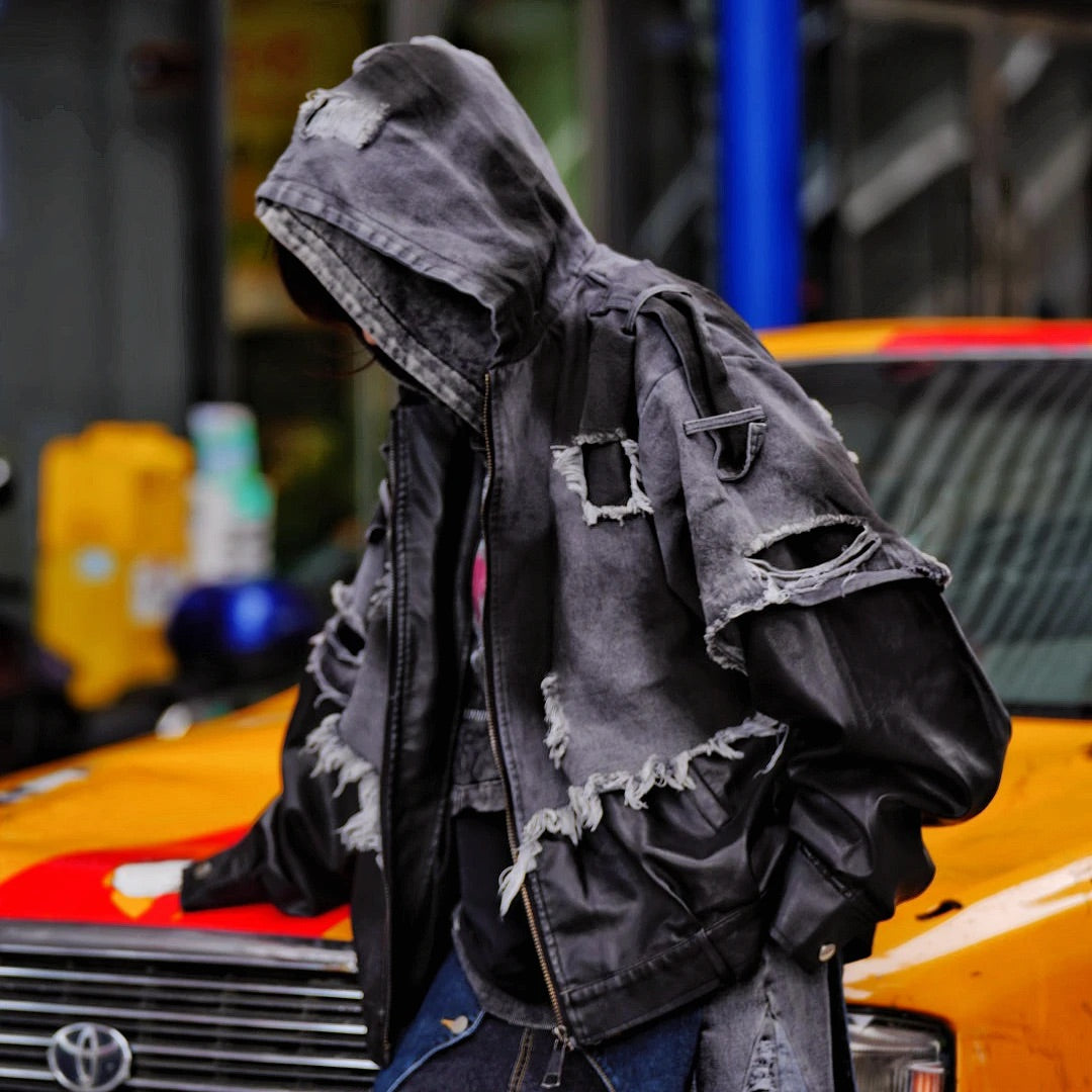 Graffiti Leather Patchwork Hand-Dyed Jacket