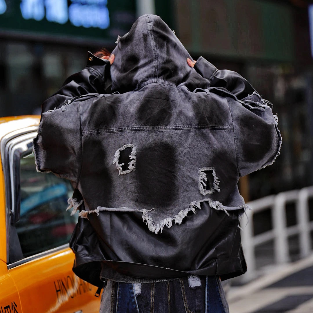 Graffiti Leather Patchwork Hand-Dyed Jacket