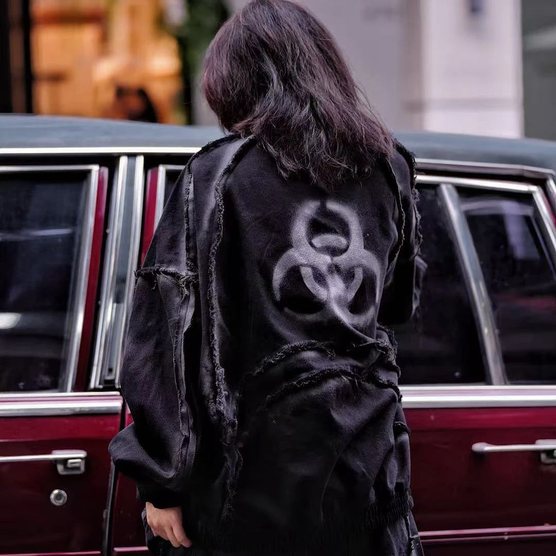 Graffiti Patchwork Hand-Dyed Sweatshirt Jacket