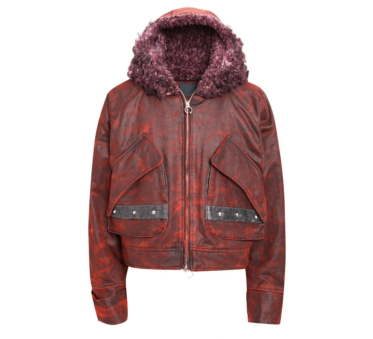 Brown Leather Hoodie Utility Jacket