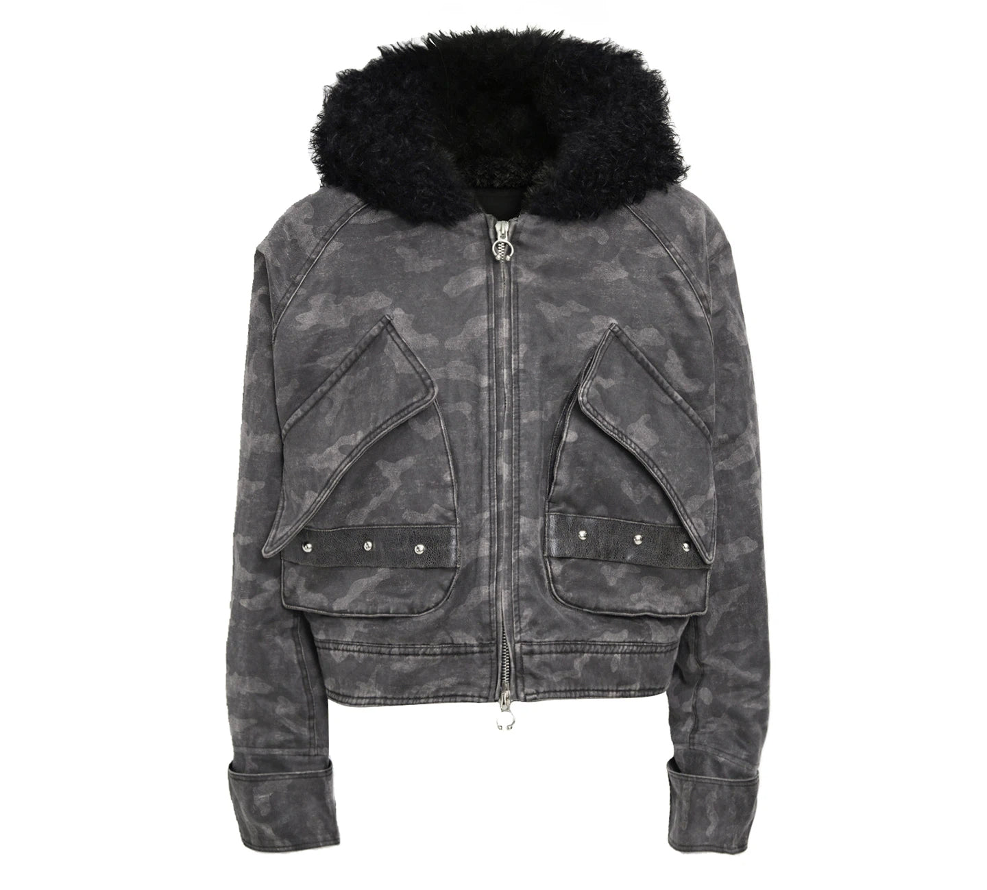 Brown Leather Hoodie Utility Jacket