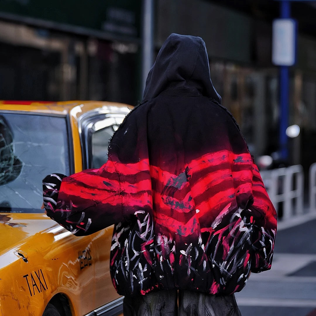 Heavy-Stitch Washed Graffiti Patchwork Denim Jacket (Pre-order, Ships Within 20 Days)