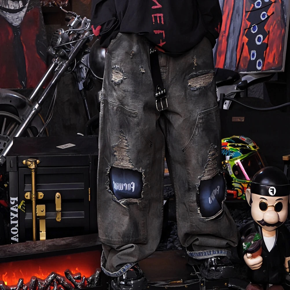 Heavy Embroidered Washed Distressed Graffiti Hand-Painted Jeans