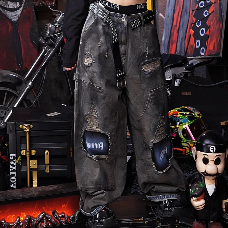 Heavy Embroidered Washed Distressed Graffiti Hand-Painted Jeans