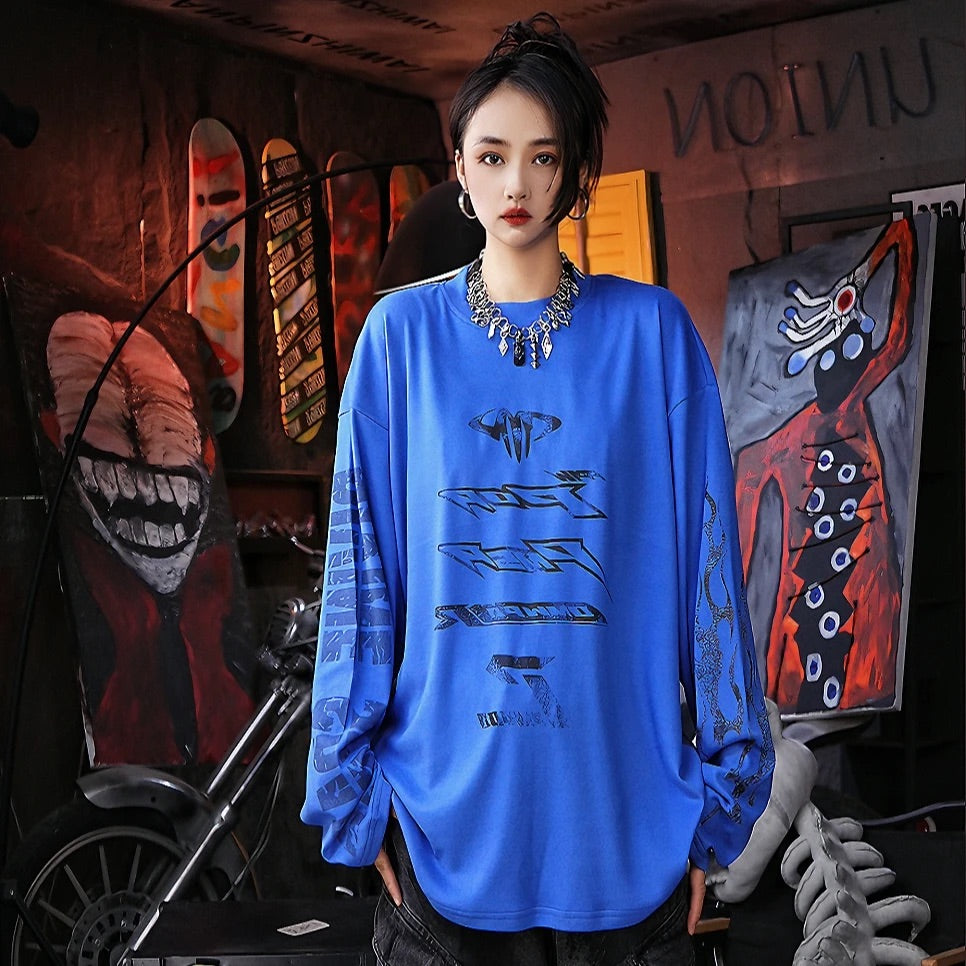 Thermal Fleece Graffiti Patchwork Oversized Hip-Hop Top