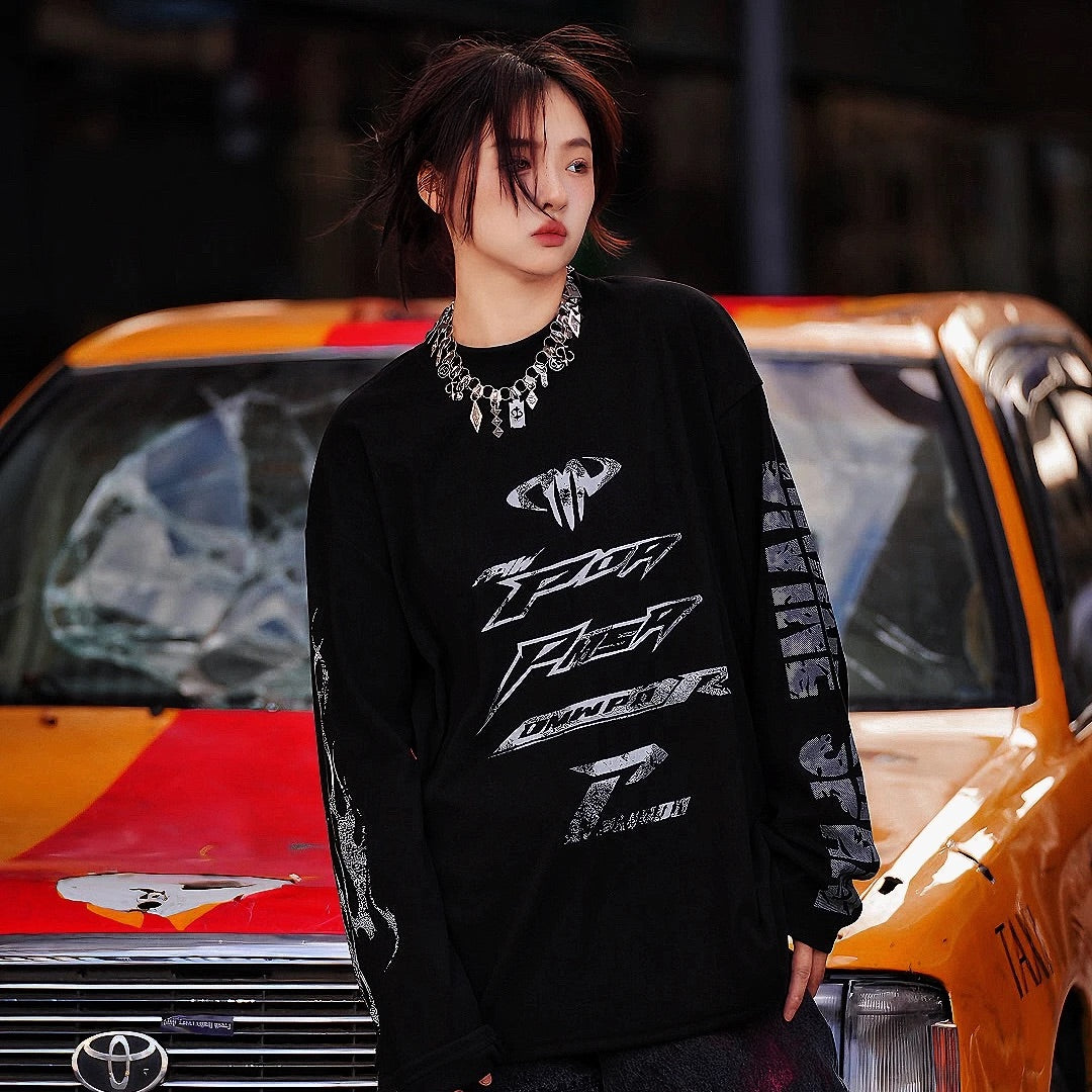 Thermal Fleece Graffiti Patchwork Oversized Hip-Hop Top