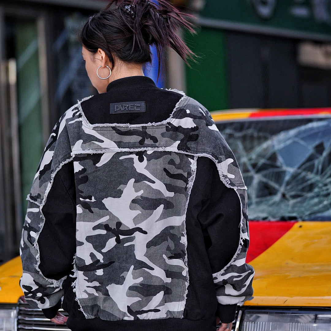 Heavy Washed Graffiti Patchwork Denim Puffer Jacket