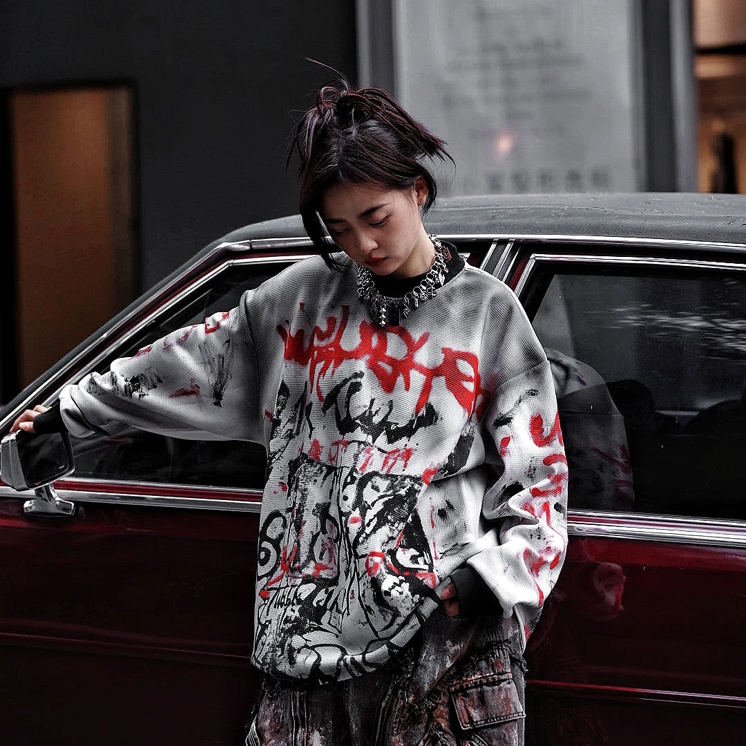 Heavy Graffiti Patchwork Oversized Street Hip-Hop Hoodie