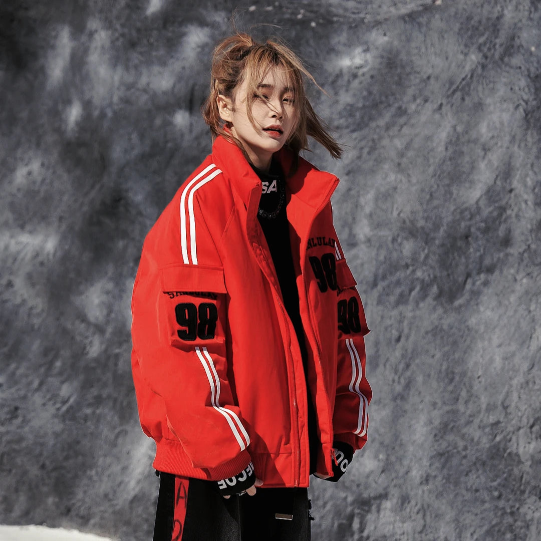 Moto Embroidered Thick Stand-Collar Jacket