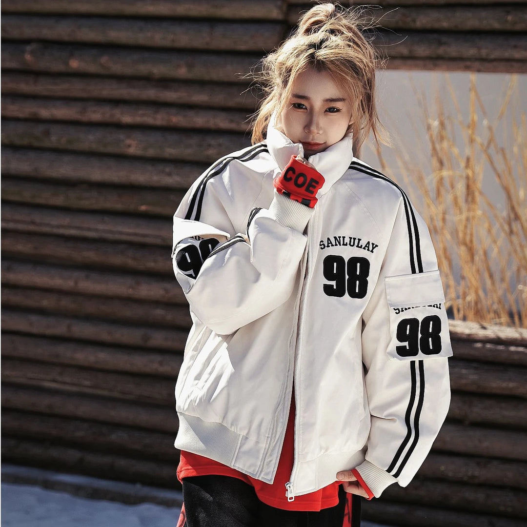 Moto Embroidered Thick Stand-Collar Jacket