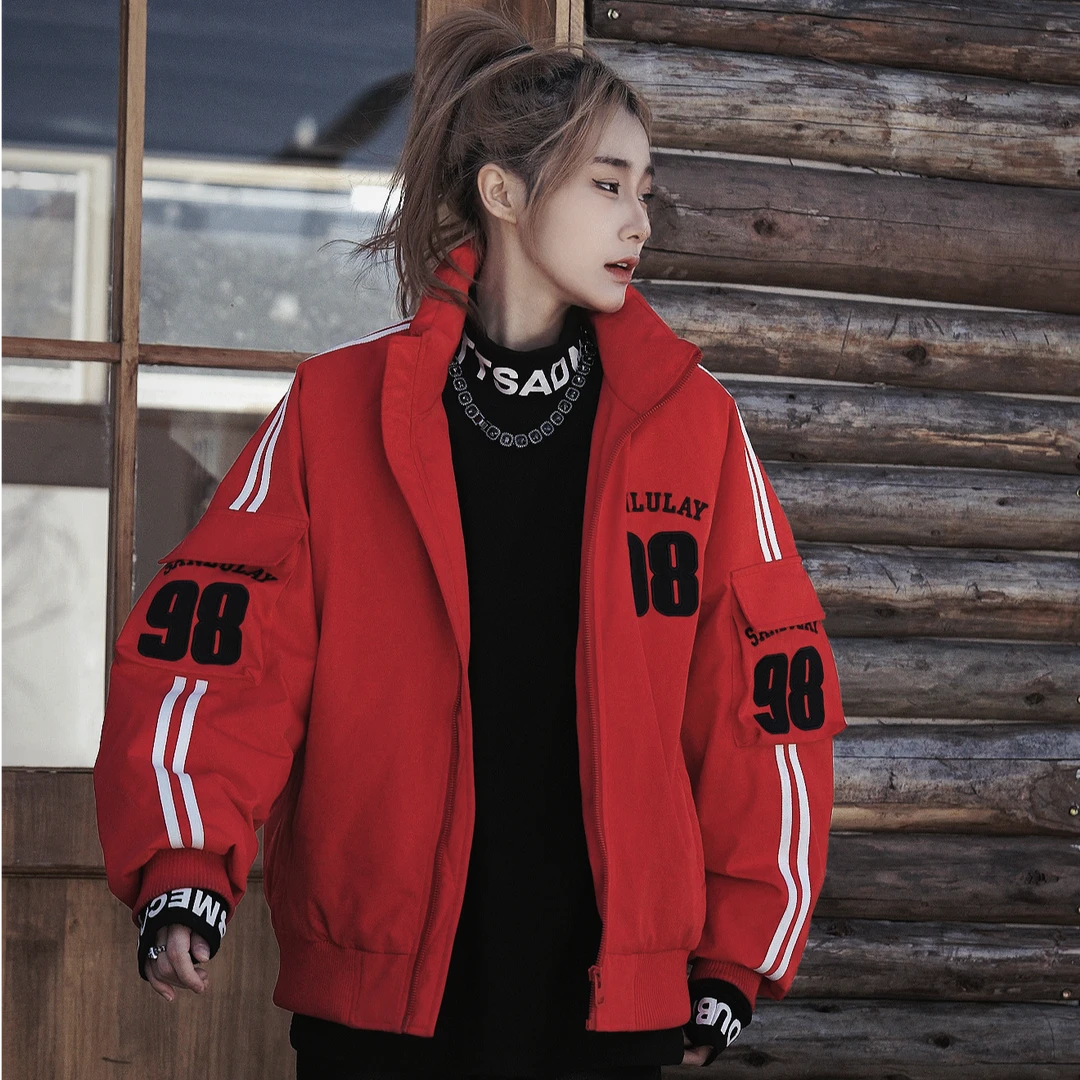 Moto Embroidered Thick Stand-Collar Jacket