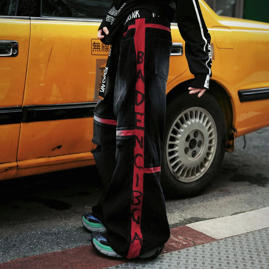 Hand-Drawn Lettering Distressed Sweatpants