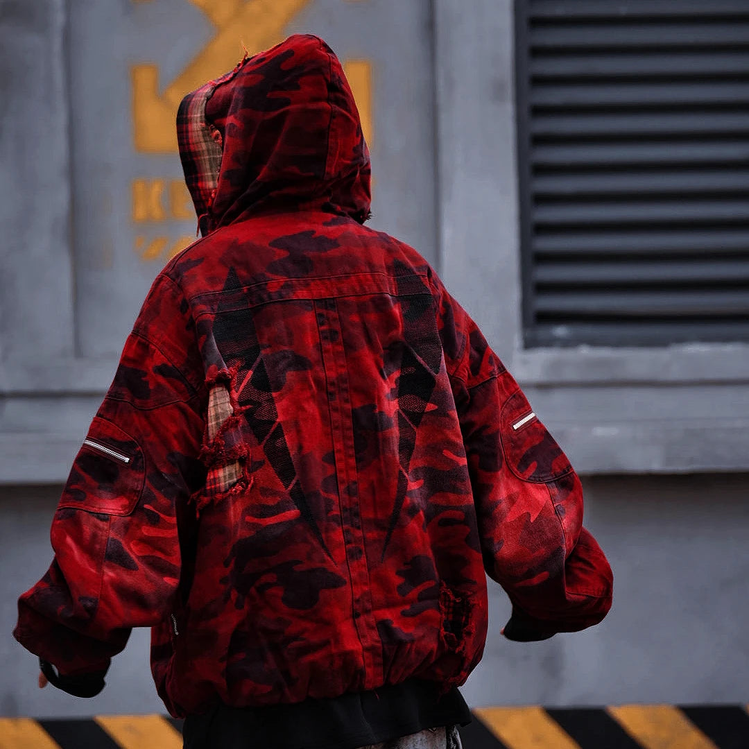Sanhoostudio heavyweight denim jacket featuring embroidery, graffiti artwork, and washed distressed finish. Designed with patchwork details and a relaxed unisex streetwear silhouette.