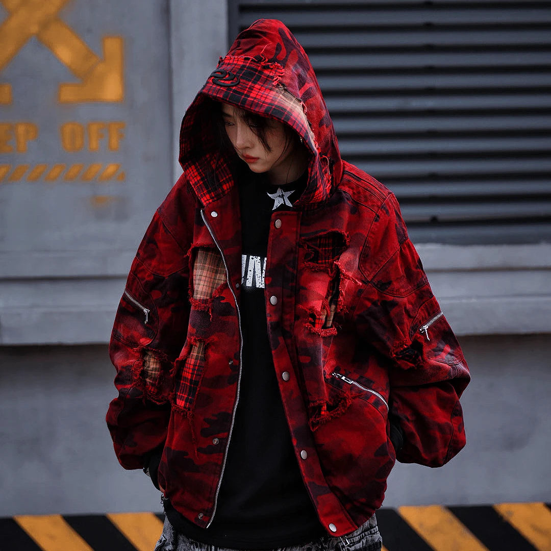 Sanhoostudio heavyweight denim jacket featuring embroidery, graffiti artwork, and washed distressed finish. Designed with patchwork details and a relaxed unisex streetwear silhouette.