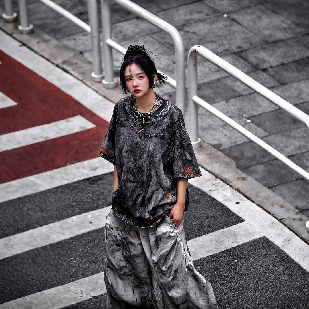 Sanhoostudio short sleeve T-shirt featuring graphic print design and oversized fit silhouette. Designed for modern streetwear outfits with breathable comfort, lightweight feel, and versatile everyday styling.