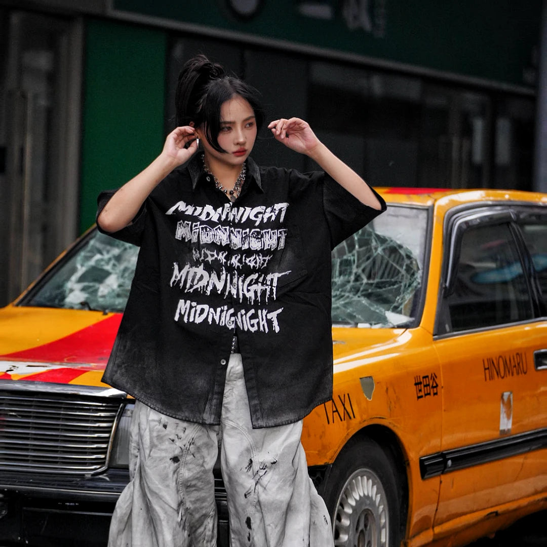 Sanhoostudio short sleeve T-shirt featuring patchwork design, graphic print, and relaxed fit silhouette. Designed for modern streetwear styling with comfort, breathability, and everyday wear versatility.