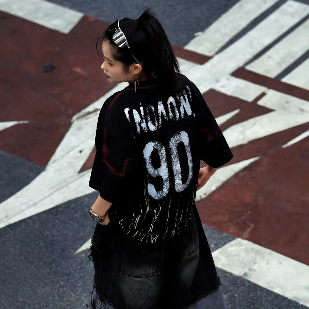Sanhoostudio short sleeve T-shirt featuring flame-inspired graphics, studded detailing, heavyweight fabric, and a relaxed oversized fit. Designed for vintage streetwear styling with breathable comfort and bold everyday appeal.