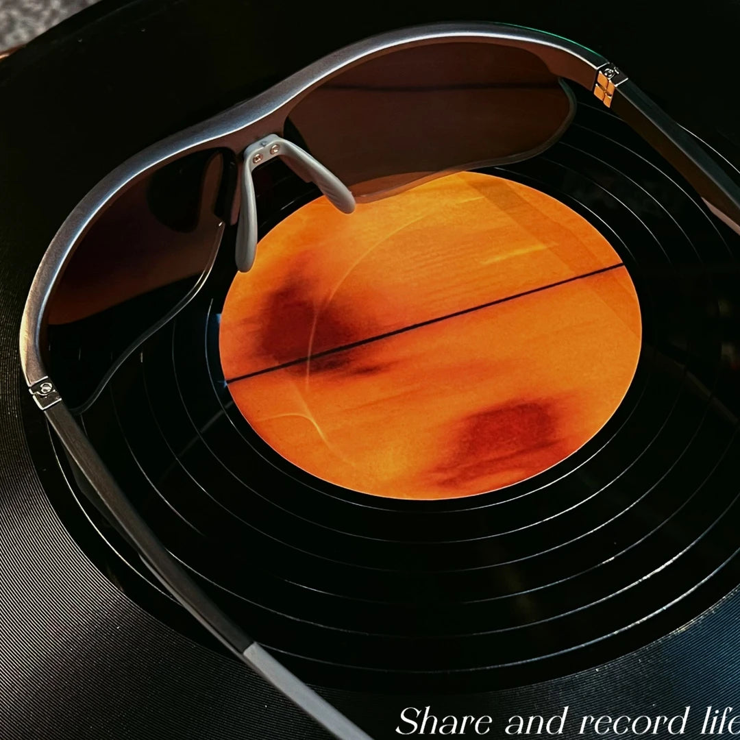 Sanhoostudio sunglasses featuring a futuristic cyber-inspired design with UV protection and lightweight construction. Perfect for outdoor activities, daily streetwear styling, cycling, and modern fashion looks.