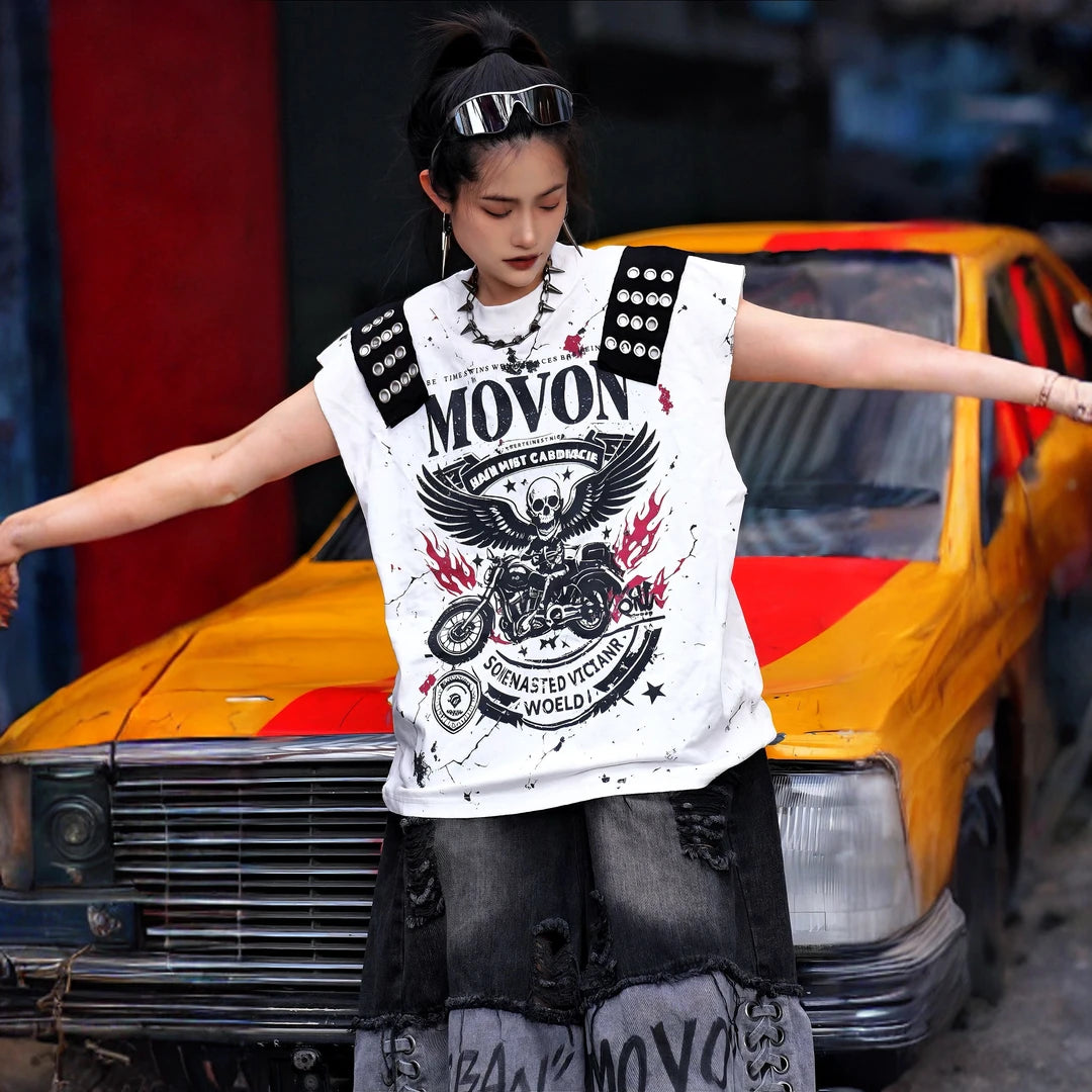 Sanhoostudio Studded Sleeveless Graphic T-Shirt
